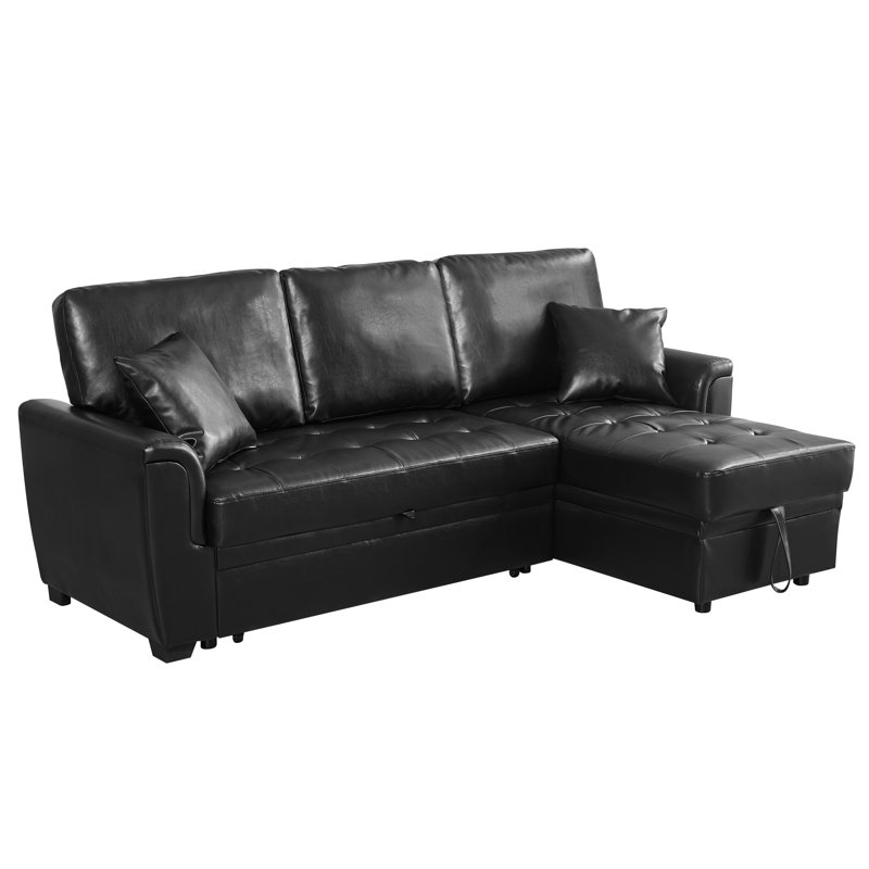 Outdo 86" Wide Faux Leather Reversible Upholstered Sleeper Chaise